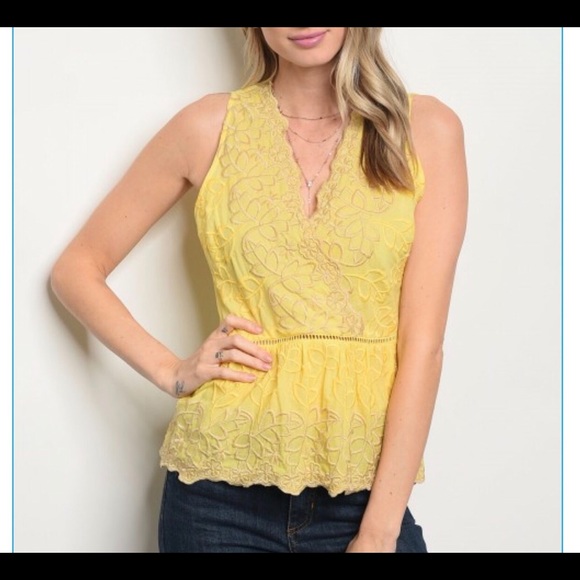 Available by Angela Fashion Tops - Yellow summer blouse with floral detail